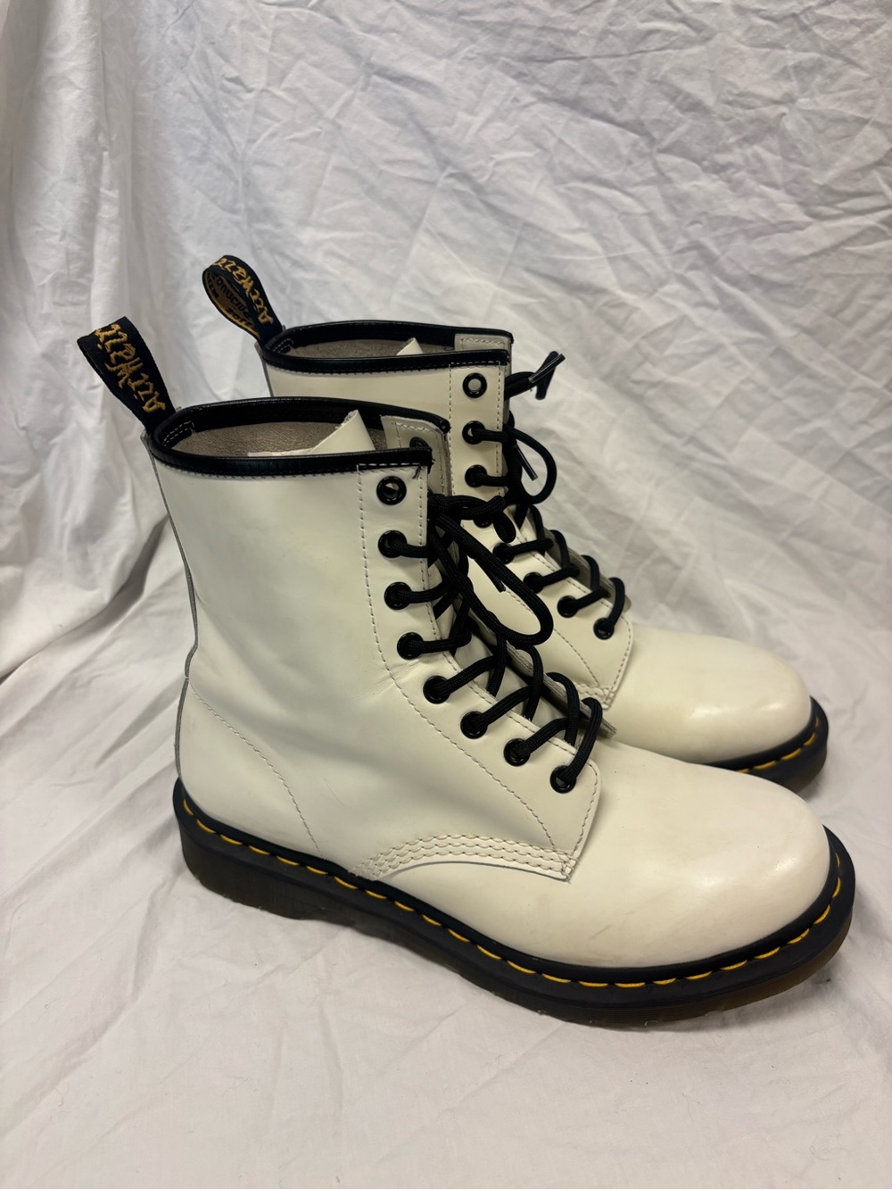 Dr. Martens White Lace-Up Combat Boots | Women’s Size 9